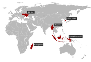Map showing the countries where Daewoo’s agribusiness projects are operational.
