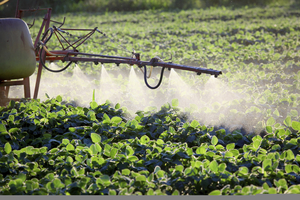 Tractor spraying herbicide.