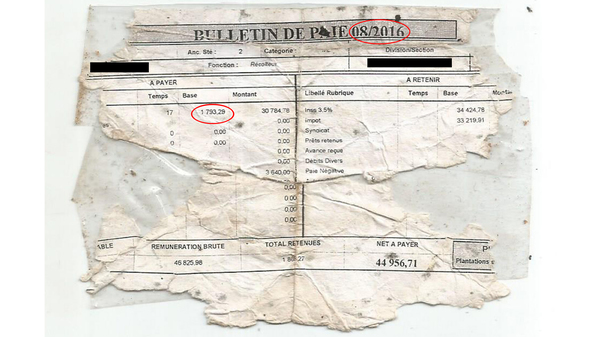 Comme on peut le voir, le salaire journalier de base n’a augmenté que marginalement entre septembre 2014 et août 2016, et est passé de 1 751 CDF à 1 793 CDF. Cela représente une baisse en dollars US, le salaire passant de 1,87 USD à 1,77 USD.