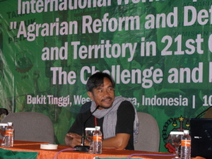Wirat Phromson of Thailand's Northern Peasants' Federation at the La Via Campesina international workshop on agrarian reform, Bukit Tinggi, Indonesia, July 2012.