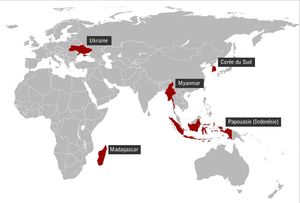 Carte montrant les projets d’agrobusiness de Daewoo en cours dans divers pays.