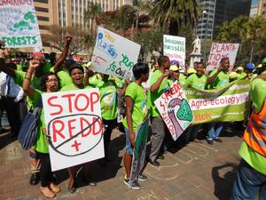 Image de la marche “Real Forest Rally”, organisée à Durban, en Afrique du Sud, dans le cadre du Programme Alternatif de la Société 2015 : l’alternative du peuple au Congrès forestier mondial des Nations Unies 2015. Photo : Yeshica Weerasekera / Thousand C