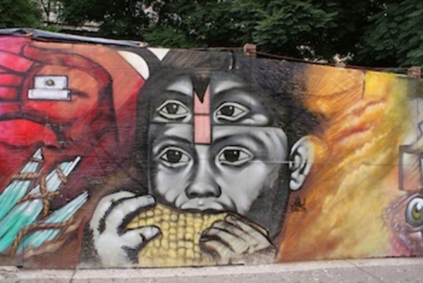 Murals celebrating maize as part of the resistance against GE maize in Mexico. (Photo: Prometeo Lucero)