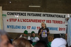 Renée Vellvé of GRAIN speaking at the Nyéléni conference. 