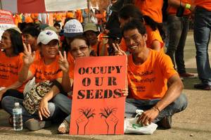 September 2013 protest against FTAs: in Thailand, popular movements are resisting the possibility that talks over a free trade agreement between Thailand and the EU will result in UPOV being imposed on the nation’s farmers. (Photo: FTA Watch)