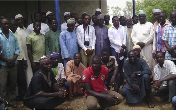 Local farmers with members of the visiting team of ERA/FoEN/CEED during a meeting on June 10, 2014 at the premises of the UBRBDA in Gassol. (Photo: CEED)