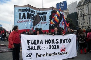 A group protests Monsanto taking over the agricultural business and calls for them to leave. (Photo: GRR)