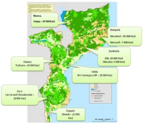Areas targeted for “investment” in REDD+ projects in Mozambique by a British-backed company