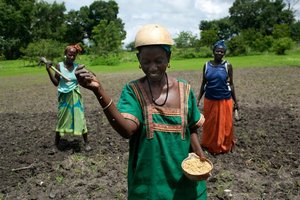 Fatoumata Dousou semant du riz à Kolda, Sénégal. (Photo : Global Giving)