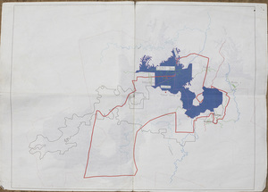 Map of the land concession given to PT Hardaya Inti Plantations. The concession is marked with a red line. The area in blue is the 4,900 ha that the villagers are demanding be returned to them (Photo: Pietro Paolini/Terra Project)