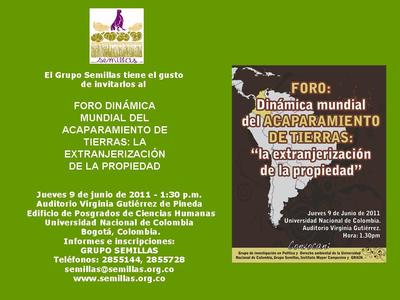 Bogotá, 9 de junio 2011: Foro dinámica mundial de acaparamiento de tierras-image